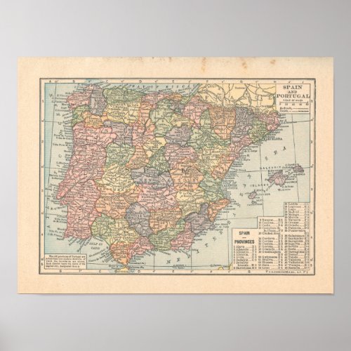 Spain  Portugal Vintage 1923 Map Print