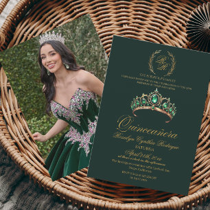 Spain Quinceanera Emerald Green 15th Birthday Invitation