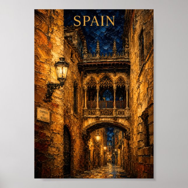 Spain: Romantic Gothic Quarter Art Souvenir Poster (Front)