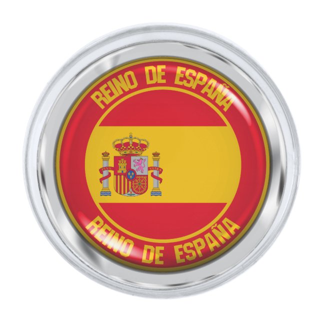 Spain Round Emblem Silver Finish Lapel Pin (Front)