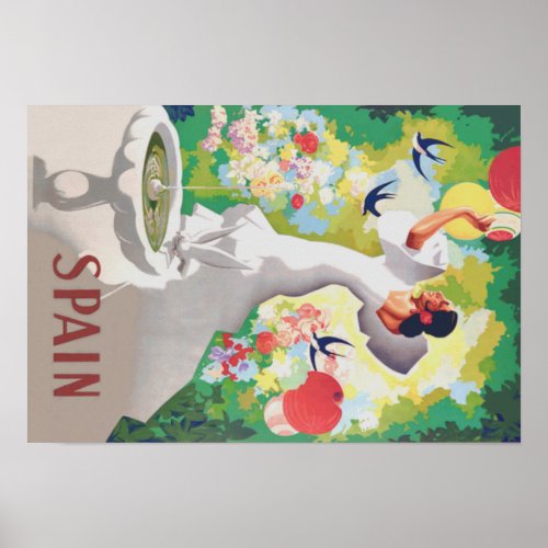 Spain Senorita Birds Flowers Fiesta Garden Poster