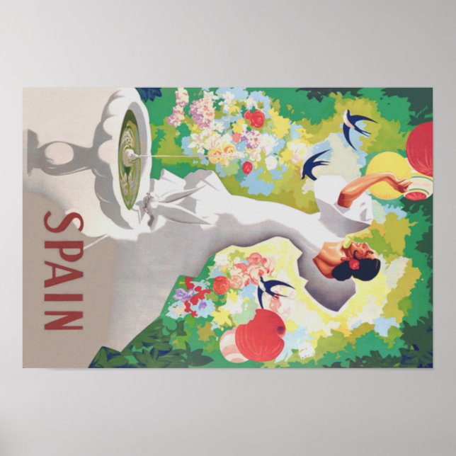 Spain Senorita Birds Flowers Fiesta Garden Poster (Front)