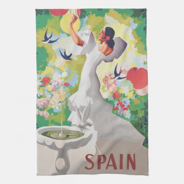 Spain Senorita Birds Flowers Fiesta Garden Towel (Vertical)