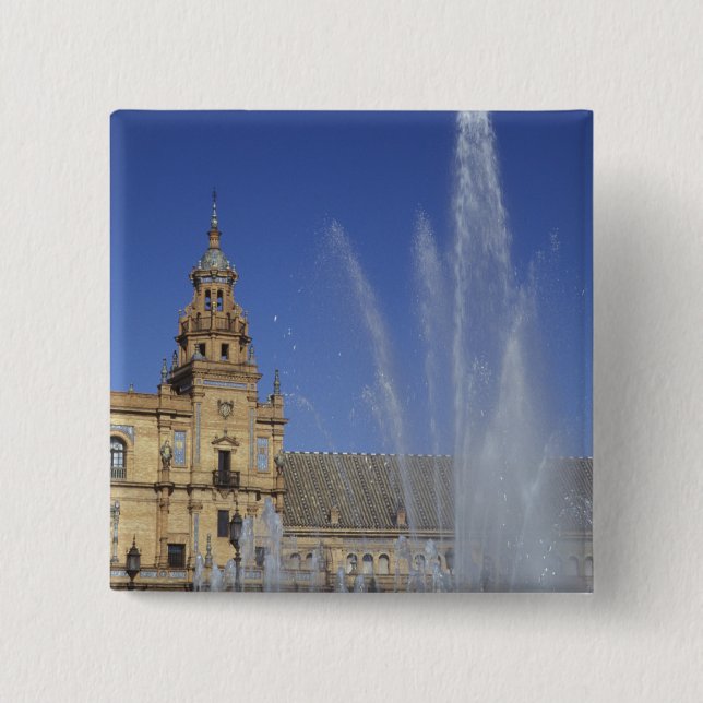 Spain, Sevilla, Andalucia Fountain and ornate Pinback Button (Front)