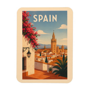 Spain Seville Illustration Travel Art Vintage Magnet