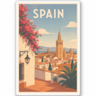 Spain Seville Illustration Travel Art Vintage Sticker
