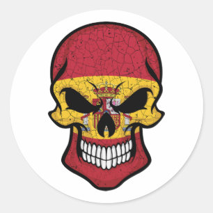 Spain Smiling Skull Flag  Classic Round Sticker