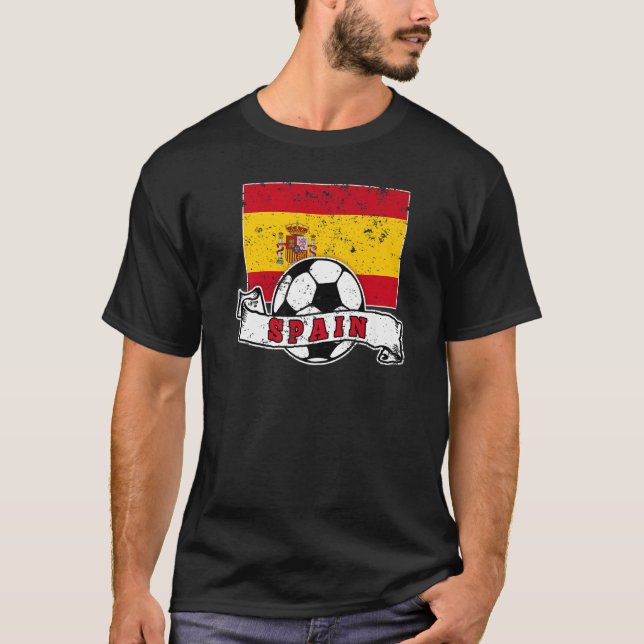 Spain SOCCER BALL AND FLAG DISTRESSED T-Shirt (Front)