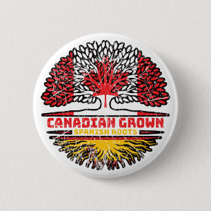 Spain Spanish Canadian Canada Tree Roots Flag Button