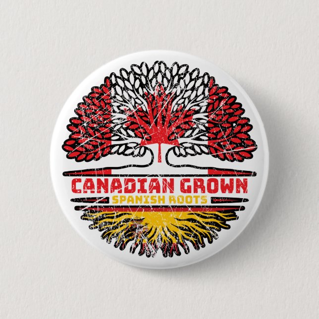 Spain Spanish Canadian Canada Tree Roots Flag Button (Front)