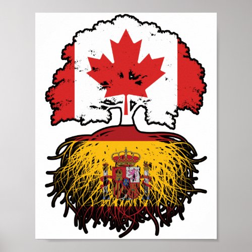 Spain Spanish Canadian Canada Tree Roots Flag Poster