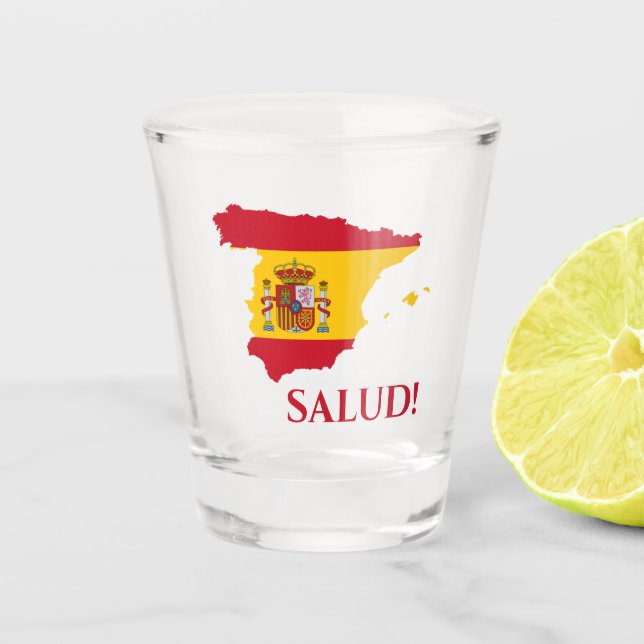 Spain Spanish Flag Map Salud Cheers Shot Glass (Front)