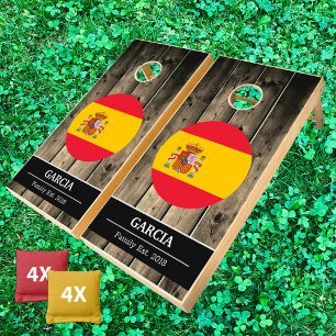 Spain & Spanish Flag Rustic Wood / Family fun Cornhole Set