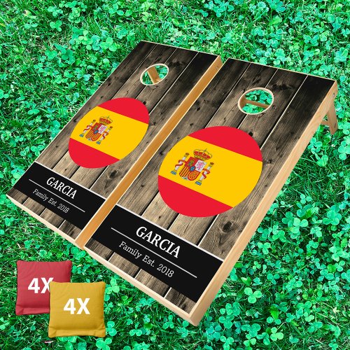 Spain  Spanish Flag Rustic Wood  Family fun Cornhole Set