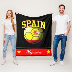 Spain Spanish Flag Soccer Ball   Name Fleece Blanket