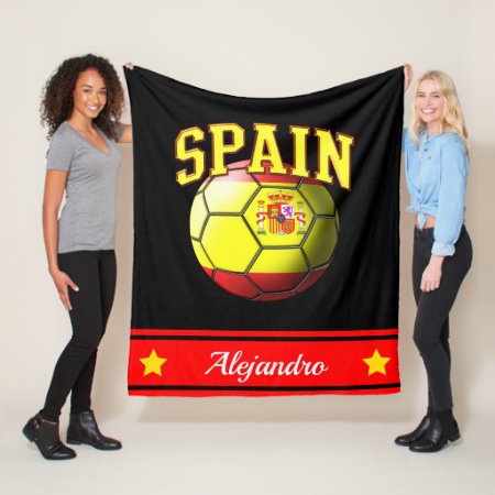 Spain Spanish Flag Soccer Ball | Name Fleece Blanket