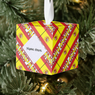 Spain Spanish Flag Tiled Personalized Name Cube Ornament