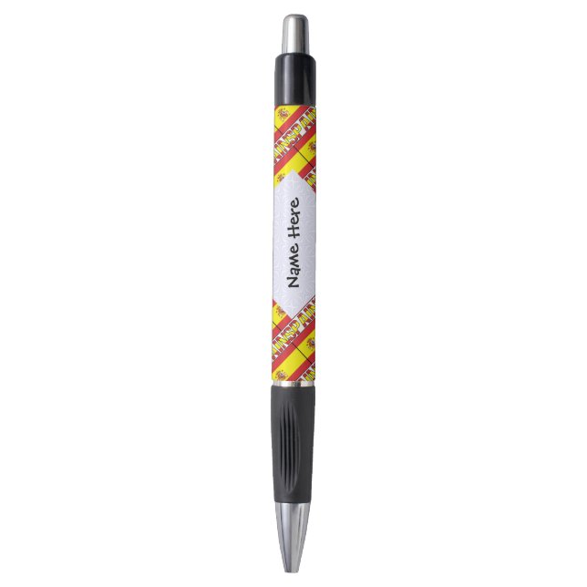 Spain Spanish Flag Tiled Personalized Name  Pen (Front Vertical)