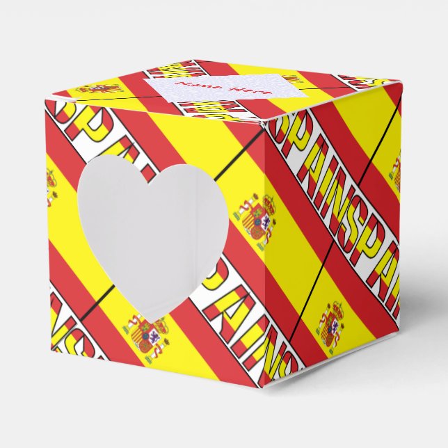 Spain Spanish Flag Tiled Red Personalized Heart Favor Boxes (Front Side)