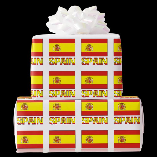 Spain Spanish Flag Tiled Wrapping Paper (Gift wrapping paper with Tiled Spanish Flag and the word SPAIN below in the colors of the flag.)