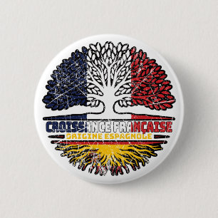 Spain Spanish French France Tree Roots Flag Button