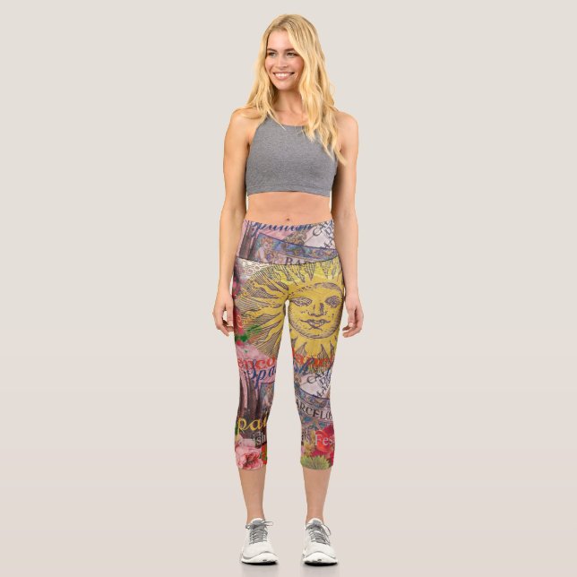 Spain Sunshine Spanish Travel Art Capri Leggings (Front)