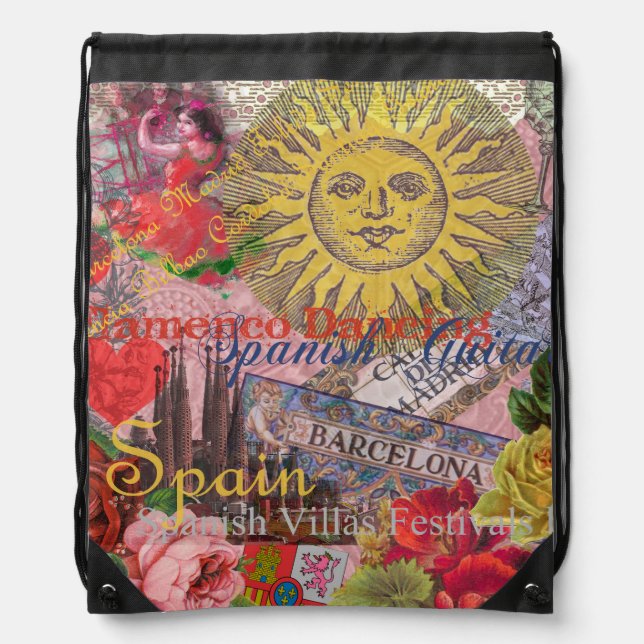 Spain Sunshine Spanish Travel Art Drawstring Bag (Front)
