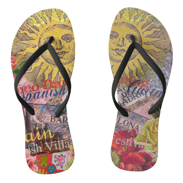 Spain Sunshine Spanish Travel Art Flip Flops (Footbed)