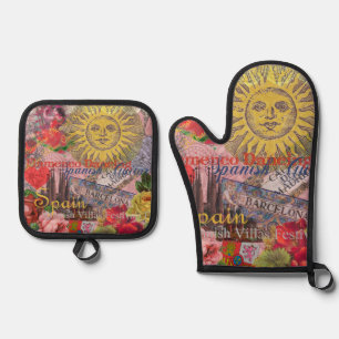 Spain Sunshine Spanish Travel Art Oven Mitt & Pot Holder Set