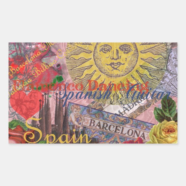 Spain Sunshine Spanish Travel Art Rectangular Sticker (Front)