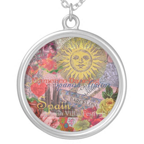 Spain Sunshine Spanish Travel Art Silver Plated Necklace