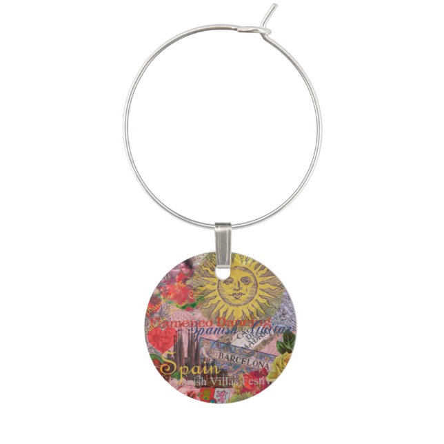 Spain Sunshine Spanish Travel Art Wine Glass Charm (Front)