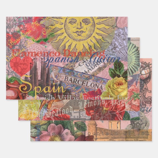 Spain Sunshine Spanish Travel Art Wrapping Paper Sheets (Set)
