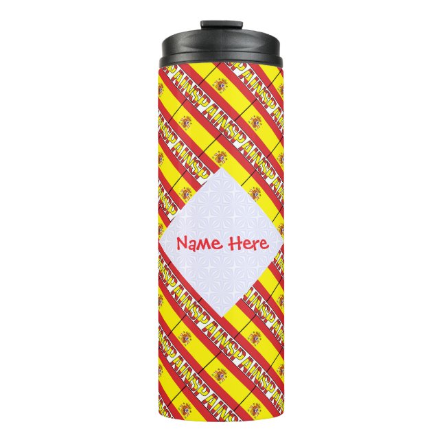 Spain Tiled Flag Personalized Thermal Tumbler (Front)