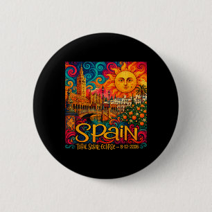Spain Total Solar Eclipse 2026 Retro Paisley Button