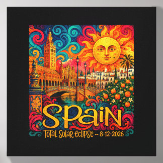 Spain Total Solar Eclipse 2026 Retro Paisley Canvas Photo Tile