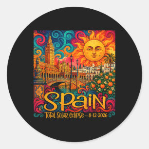 Spain Total Solar Eclipse 2026 Retro Paisley Classic Round Sticker