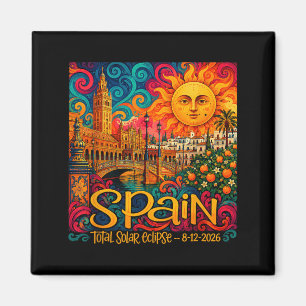 Spain Total Solar Eclipse 2026 Retro Paisley Magnet