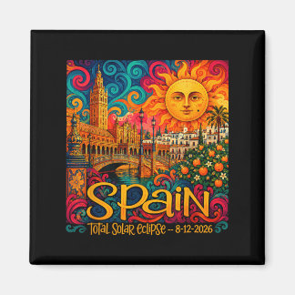 Spain Total Solar Eclipse 2026 Retro Paisley Magnet
