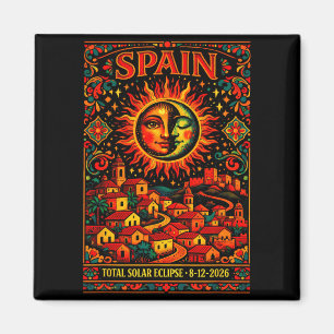 Spain Total Solar Totality Eclipse 2026 Folk Art Magnet