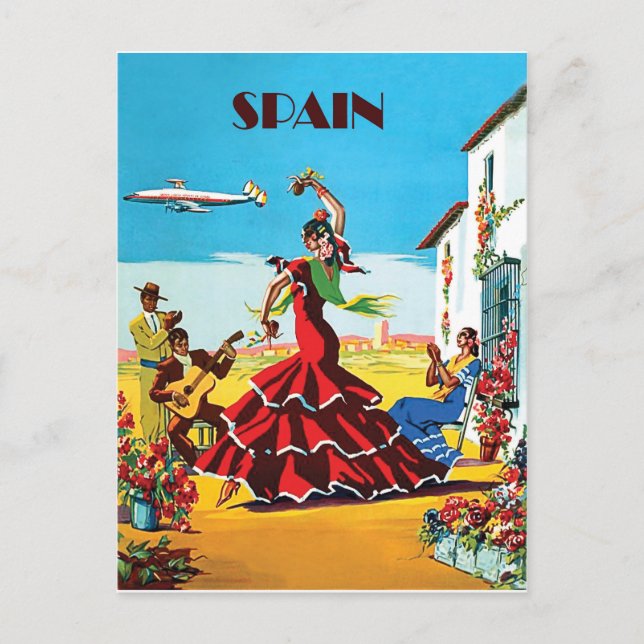 Spain, traditional dance and music,vintage airline postcard (Front)