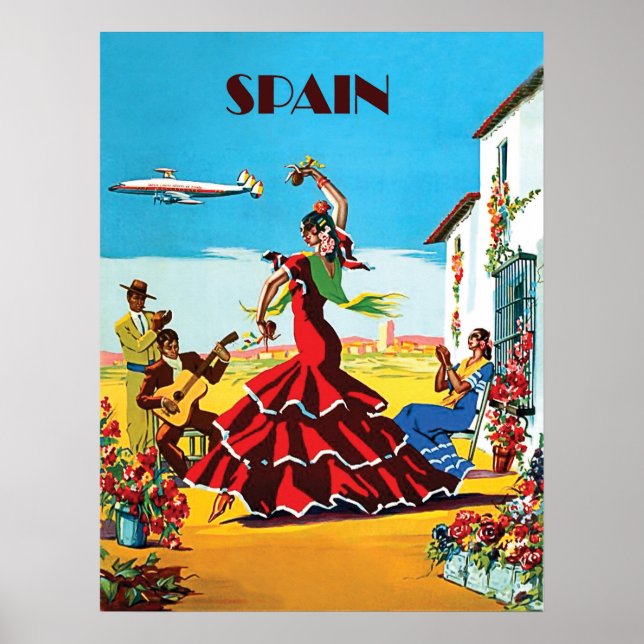 Spain, traditional dance and music,vintage airline poster (Front)