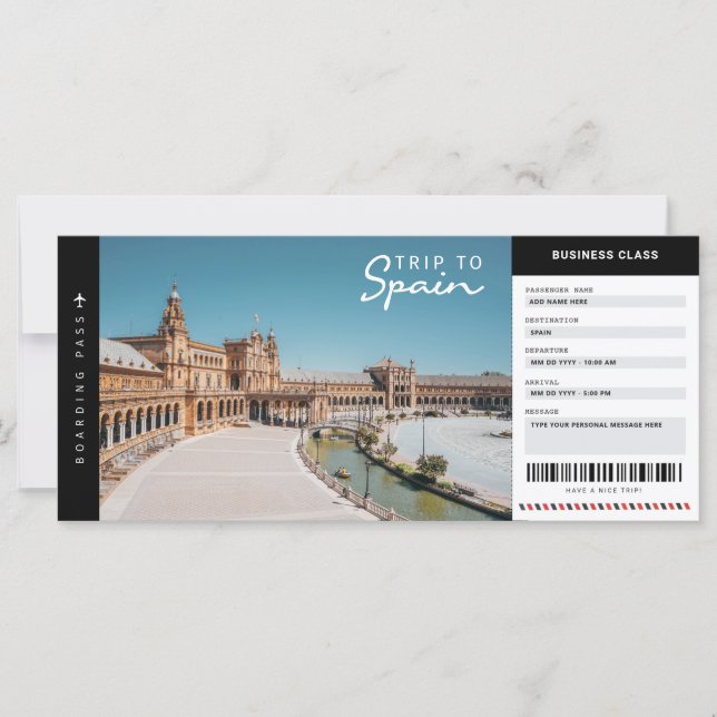 Spain Trip Boarding Pass Travel Vacation Ticket (Front)