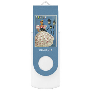 SPAIN Vintage Travel custom monogram USB drive