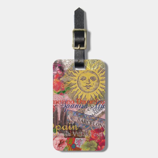 Spain Vintage Trendy Spanish Travel Collage Luggage Tag