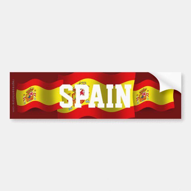 Spain Waving Flag Bumper Sticker (Front)
