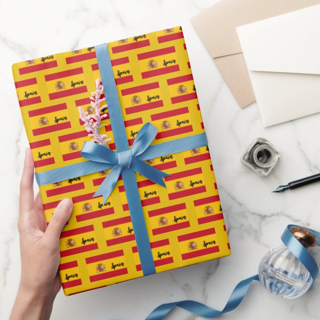 Spain Wrapping Paper, Spanish Flag patriotic Gold Paper (Gifting)