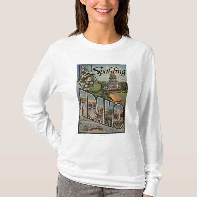 Spalding, Idaho - Large Letter Scenes T-Shirt (Front)