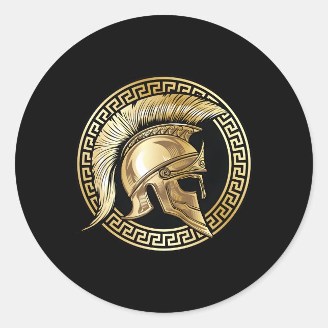 Span Helmet Gold Gladiator Spa Greek Gym Workout Classic Round Sticker (Front)
