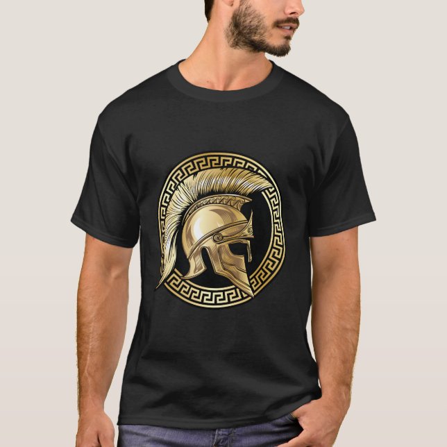 Span Helmet Gold Gladiator Spa Greek Gym Workout T-Shirt (Front)
